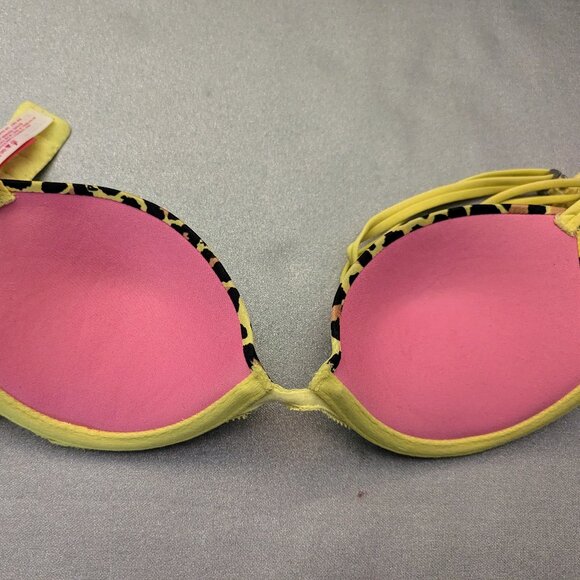 Victoria's Secret PINK Neon Yellow Leopard Push-Up Bra Size 34A - Picture 4 of 7